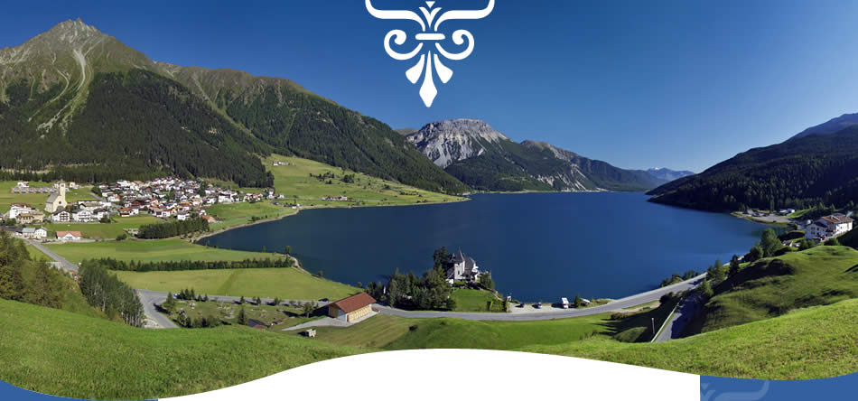 Lage des Schlössls am See, Reschen im Vinschgau, Reschenpass, Südtirol, Italien